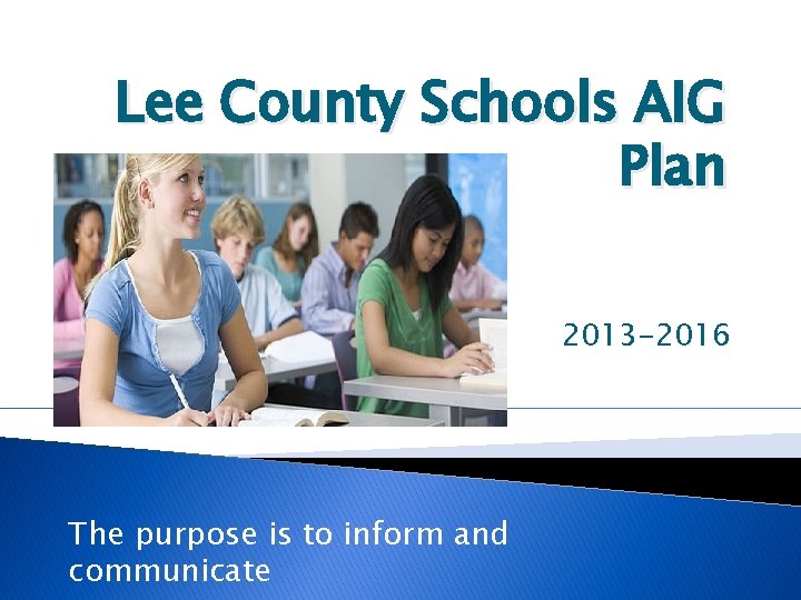 Lee County Schools AIG Plan 2013 -2016 The purpose is to inform and communicate