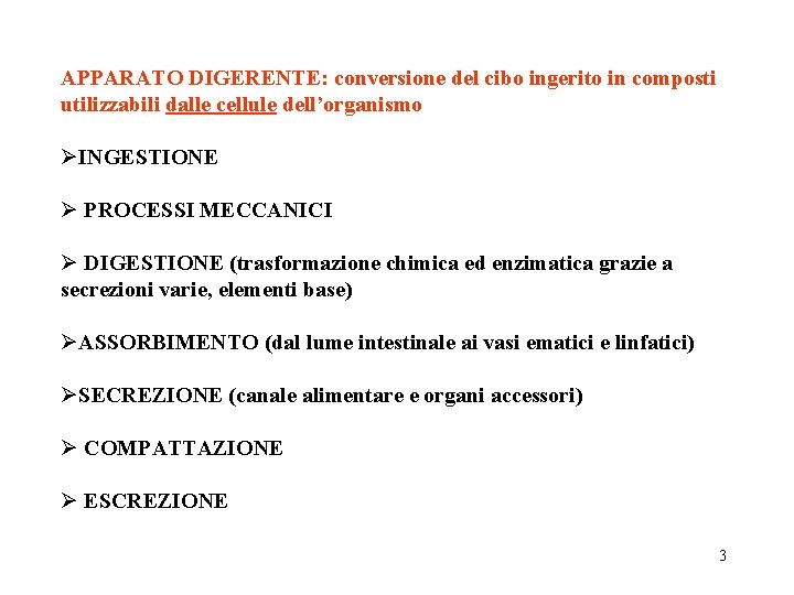 APPARATO DIGERENTE: conversione del cibo ingerito in composti utilizzabili dalle cellule dell’organismo ØINGESTIONE Ø