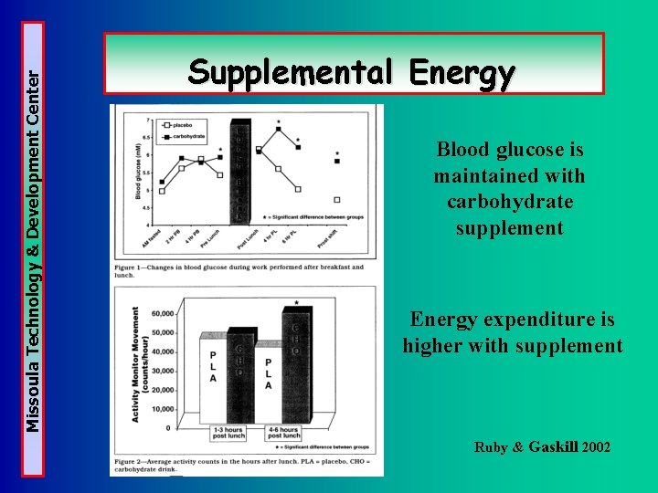 Missoula Technology & Development Center Supplemental Energy Blood glucose is maintained with carbohydrate supplement