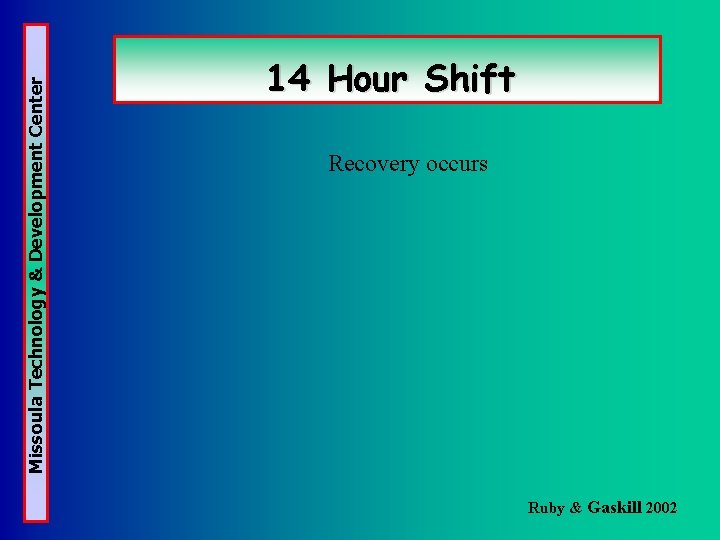 Missoula Technology & Development Center 14 Hour Shift Recovery occurs Ruby & Gaskill 2002