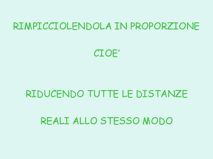 RIMPICCIOLENDOLA IN PROPORZIONE CIOE’ RIDUCENDO TUTTE LE DISTANZE REALI ALLO STESSO MODO 