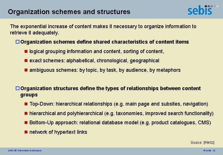 Organization schemes and structures The exponential increase of content makes it necessary to organize