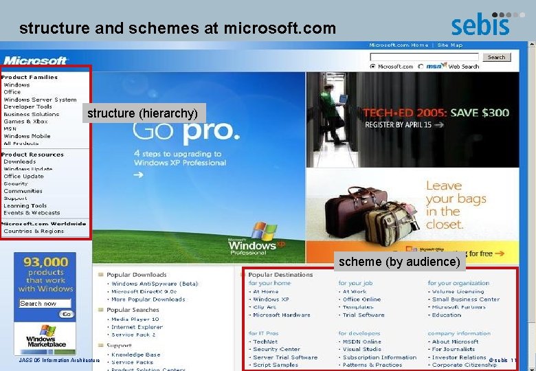 structure and schemes at microsoft. com structure (hierarchy) scheme (by audience) JASS 05 Information