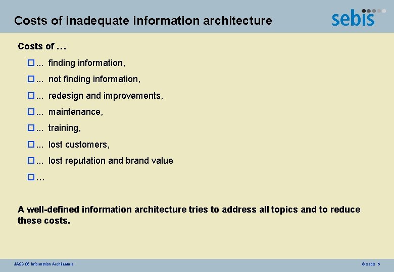 Costs of inadequate information architecture Costs of … o. . . finding information, o.