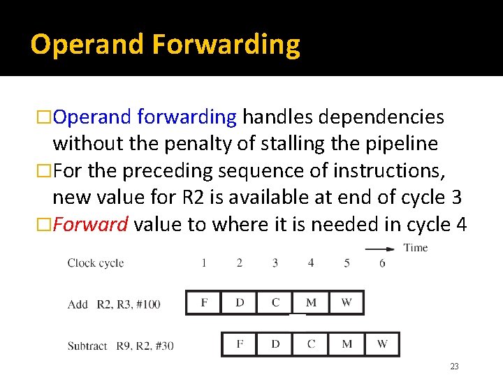 Operand Forwarding �Operand forwarding handles dependencies without the penalty of stalling the pipeline �For