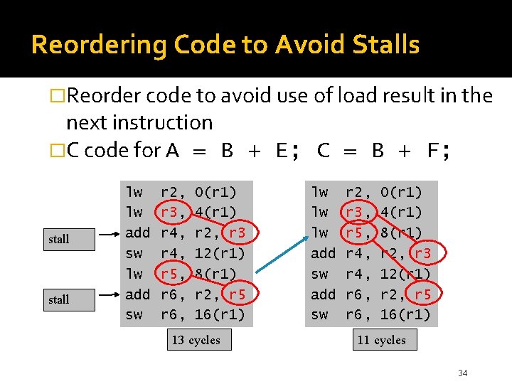 Reordering Code to Avoid Stalls �Reorder code to avoid use of load result in