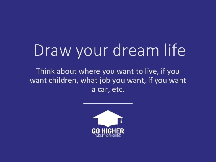 Draw your dream life Think about where you want to live, if you want