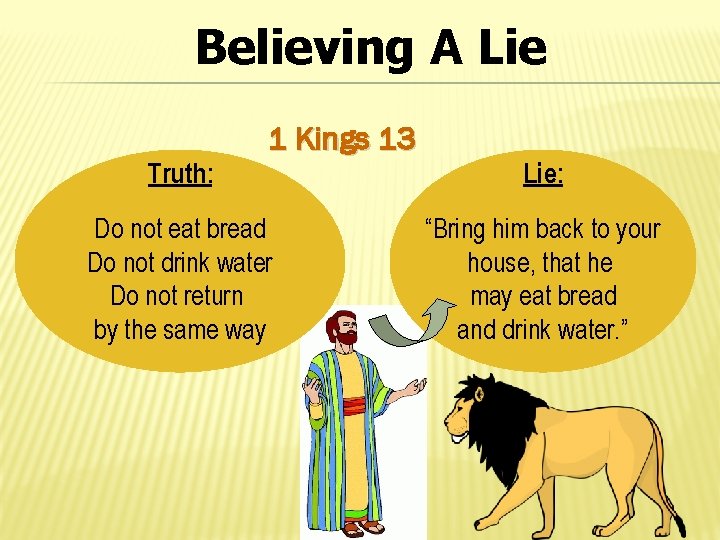 Believing A Lie Truth: 1 Kings 13 Do not eat bread Do not drink