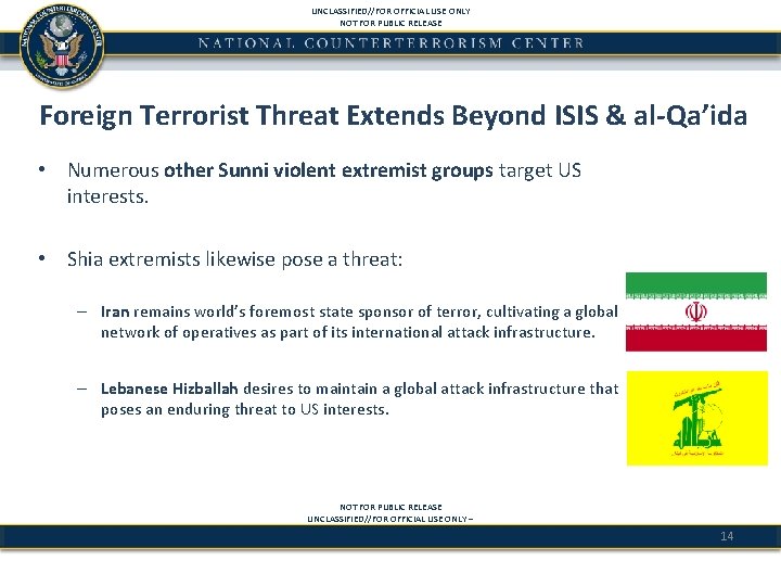 UNCLASSIFIED//FOR OFFICIAL USE ONLY NOT FOR PUBLIC RELEASE Foreign Terrorist Threat Extends Beyond ISIS
