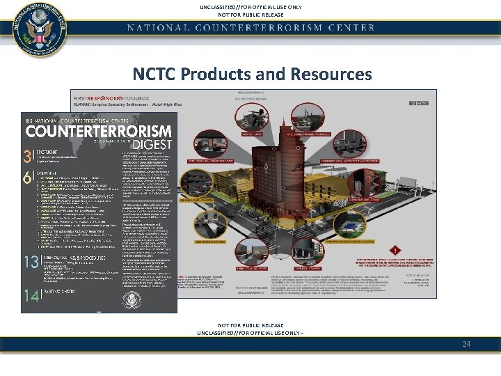 UNCLASSIFIED//FOR OFFICIAL USE ONLY NOT FOR PUBLIC RELEASE NCTC Products and Resources NOT FOR