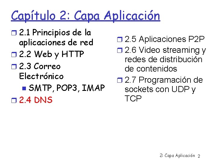 Capítulo 2: Capa Aplicación 2. 1 Principios de la aplicaciones de red 2. 2