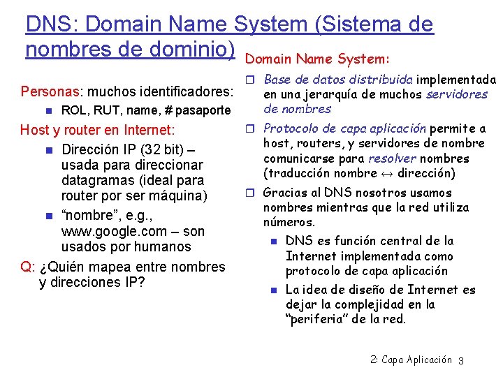DNS: Domain Name System (Sistema de nombres de dominio) Domain Name System: Personas: muchos
