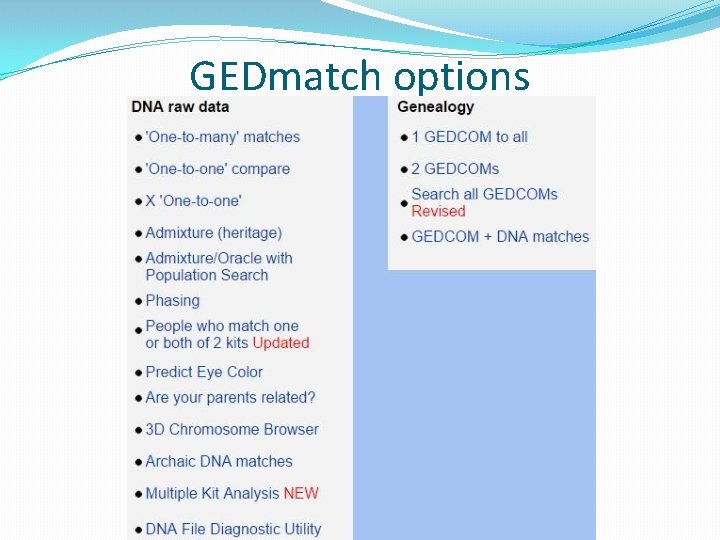 GEDmatch options GEDmatch options