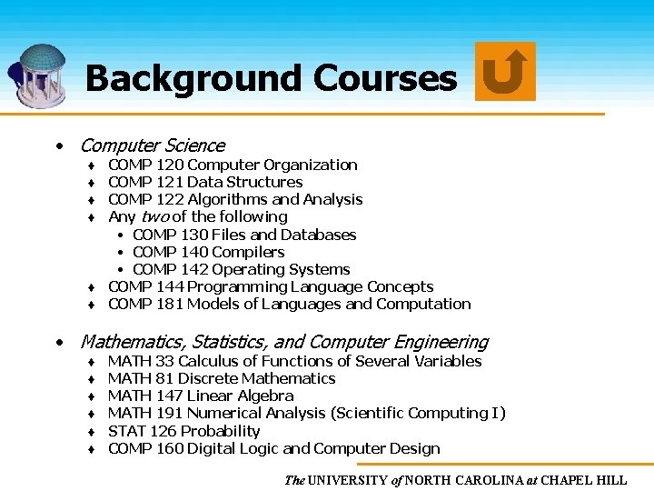 Background Courses • Computer Science COMP 120 Computer Organization COMP 121 Data Structures COMP