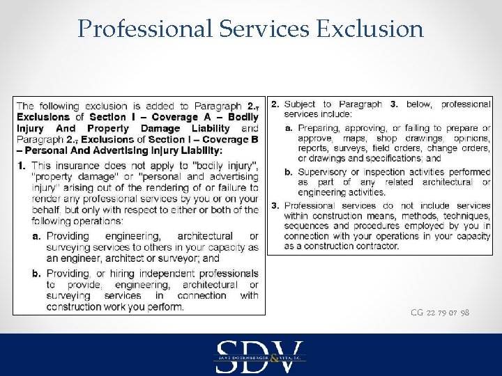 Professional Services Exclusion CG 22 79 07 98 
