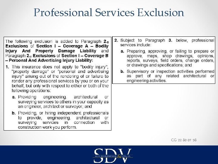 Professional Services Exclusion CG 22 80 07 98 