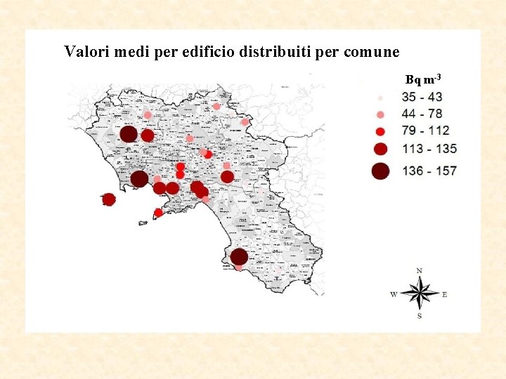 Valori medi per edificio distribuiti per comune Bq m-3 