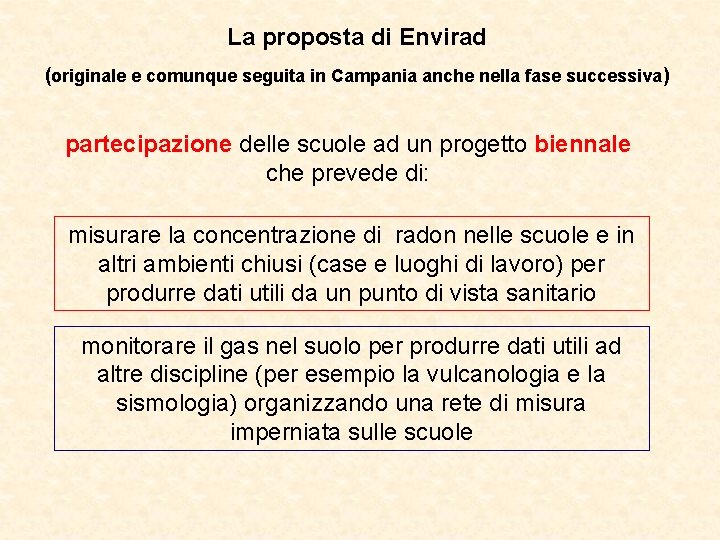 La proposta di Envirad (originale e comunque seguita in Campania anche nella fase successiva