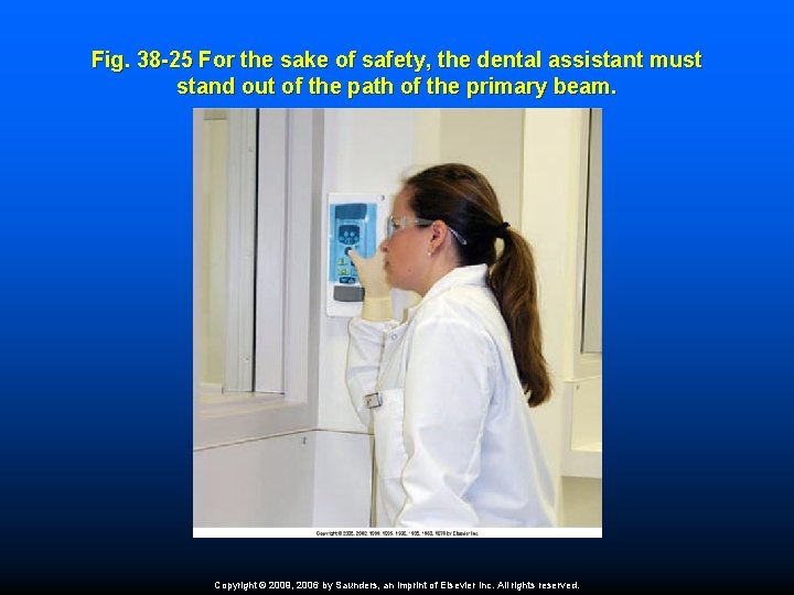 Fig. 38 -25 For the sake of safety, the dental assistant must stand out