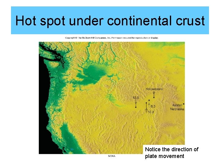 Hot spot under continental crust Notice the direction of plate movement 