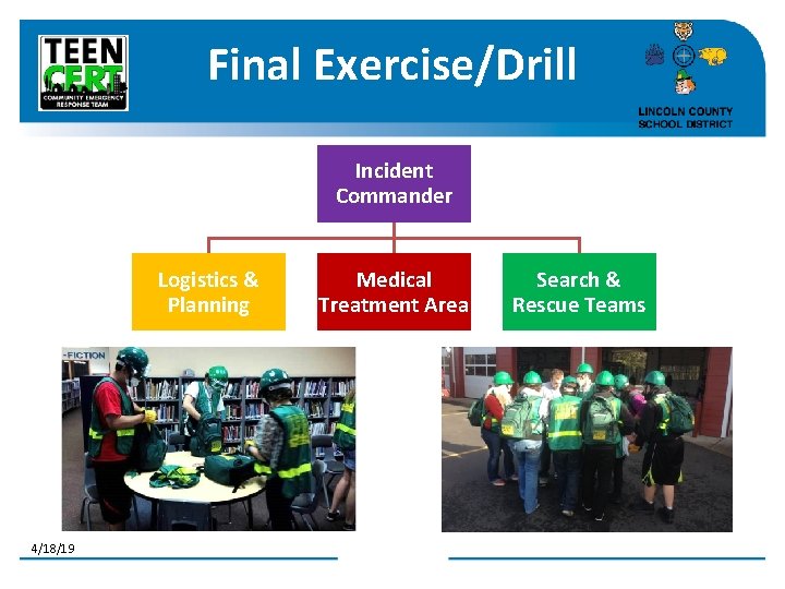 Final Exercise/Drill Incident Commander Logistics & Planning 4/18/19 Medical Treatment Area Search & Rescue