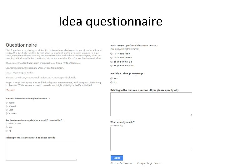 Idea questionnaire 
