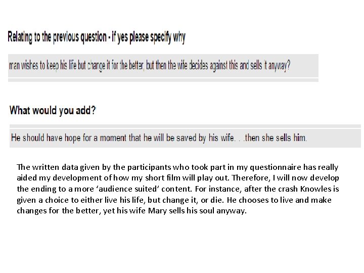 The written data given by the participants who took part in my questionnaire has