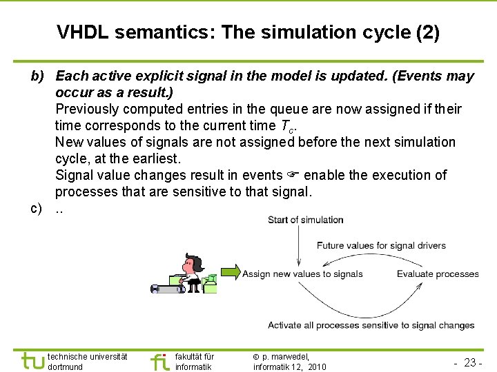 VHDL semantics: The simulation cycle (2) b) Each active explicit signal in the model