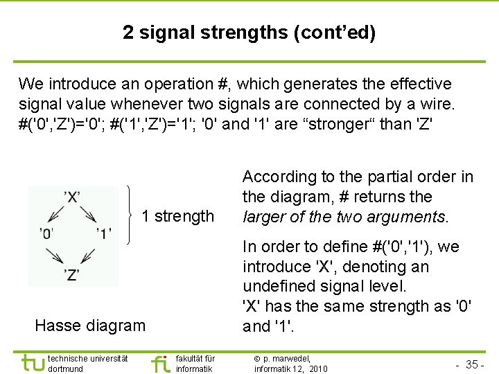 2 signal strengths (cont’ed) We introduce an operation #, which generates the effective signal