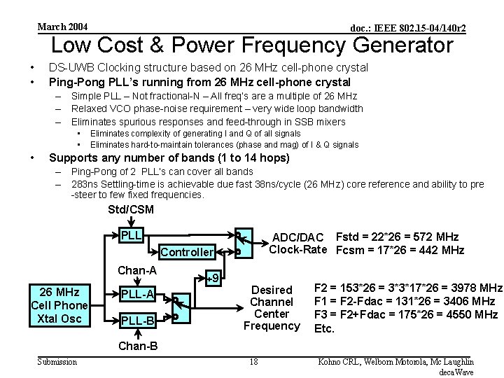 March 2004 doc. : IEEE 802. 15 -04/140 r 2 Low Cost & Power