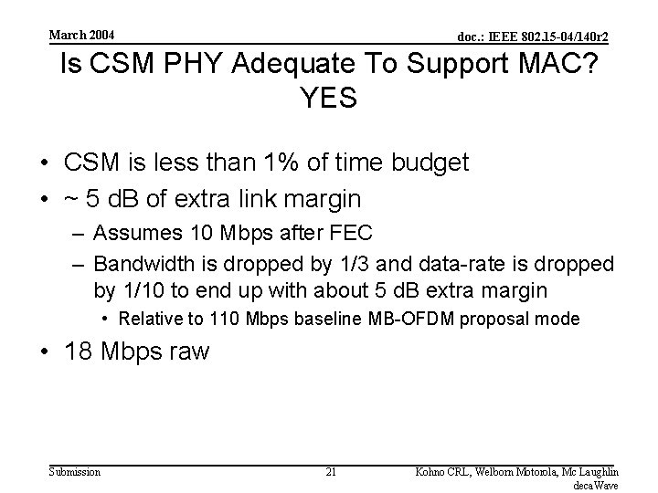 March 2004 doc. : IEEE 802. 15 -04/140 r 2 Is CSM PHY Adequate