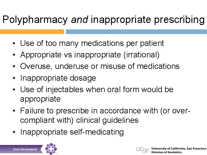 Polypharmacy and inappropriate prescribing • • • Use of too many medications per patient