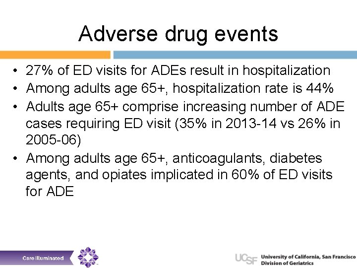 Adverse drug events • 27% of ED visits for ADEs result in hospitalization •