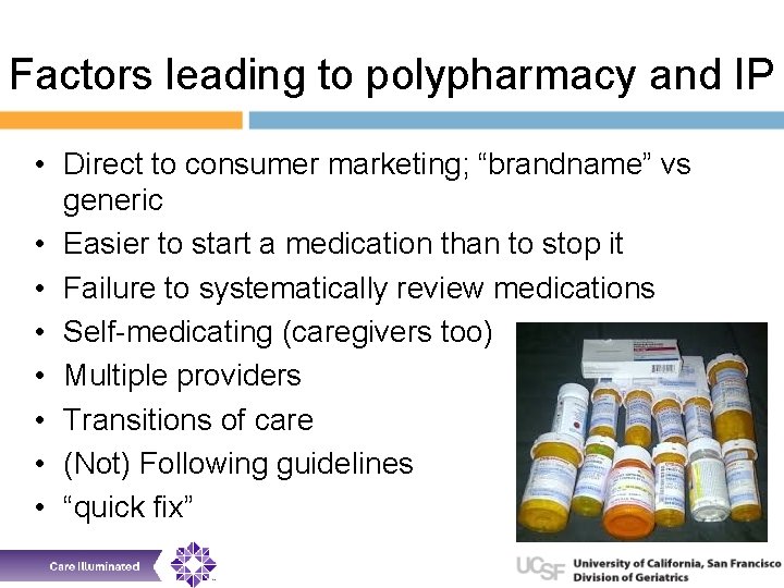 Factors leading to polypharmacy and IP • Direct to consumer marketing; “brandname” vs generic