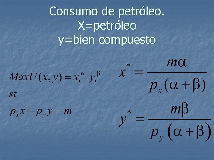 Consumo de petróleo. X=petróleo y=bien compuesto 