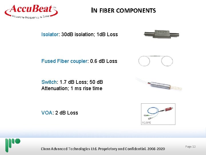 IN FIBER COMPONENTS Isolator: 30 d. B isolation; 1 d. B Loss Fused Fiber IN FIBER COMPONENTS Isolator: 30 d. B isolation; 1 d. B Loss Fused Fiber