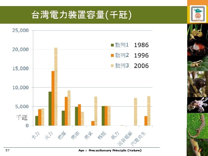 台灣電力裝置容量(千瓩) 57 Ayo : Precautionary Principle (Nature) 