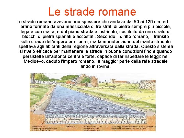 Le strade romane avevano uno spessore che andava dai 90 ai 120 cm, ed