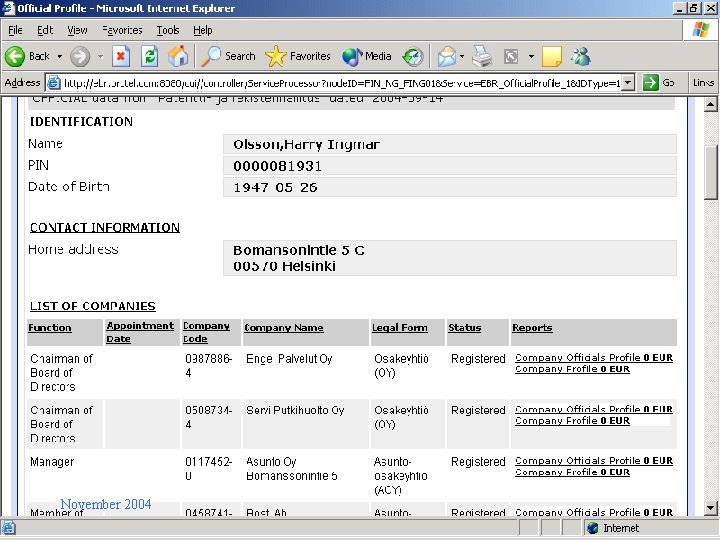 Official Profile November 2004 