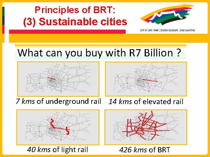 Principles of BRT: (3) Sustainable cities What can you buy with R 7 Billion