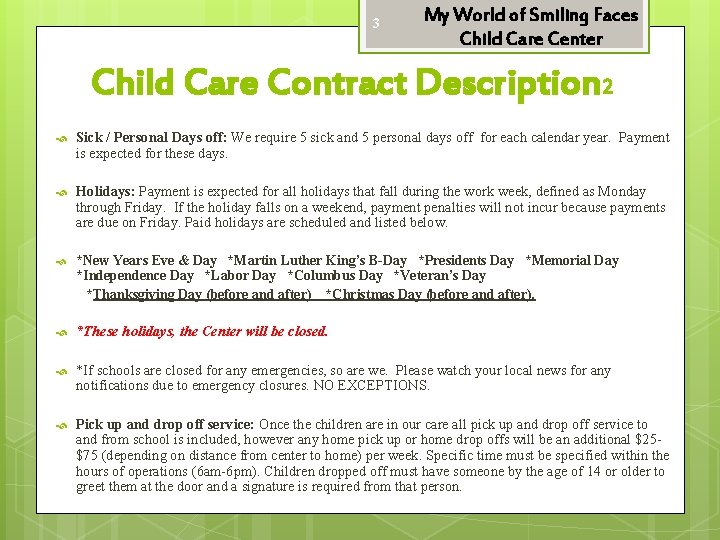 3 My World of Smiling Faces Child Care Center Child Care Contract Description 2