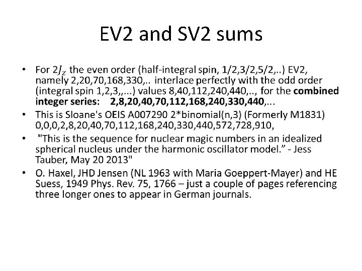 EV 2 and SV 2 sums • 