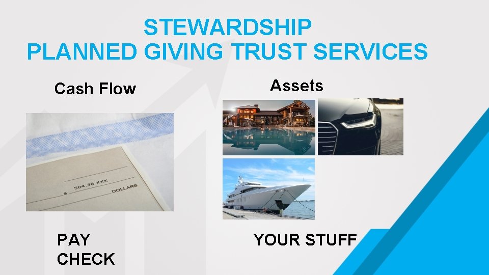 STEWARDSHIP PLANNED GIVING TRUST SERVICES Cash Flow PAY CHECK Assets YOUR STUFF 