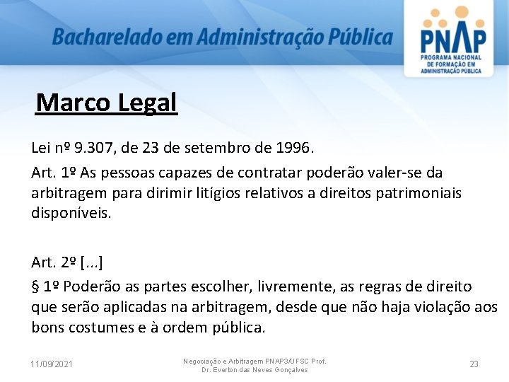 Marco Legal Lei nº 9. 307, de 23 de setembro de 1996. Art. 1º