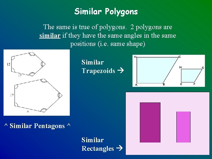 Similar Polygons The same is true of polygons. 2 polygons are similar if they