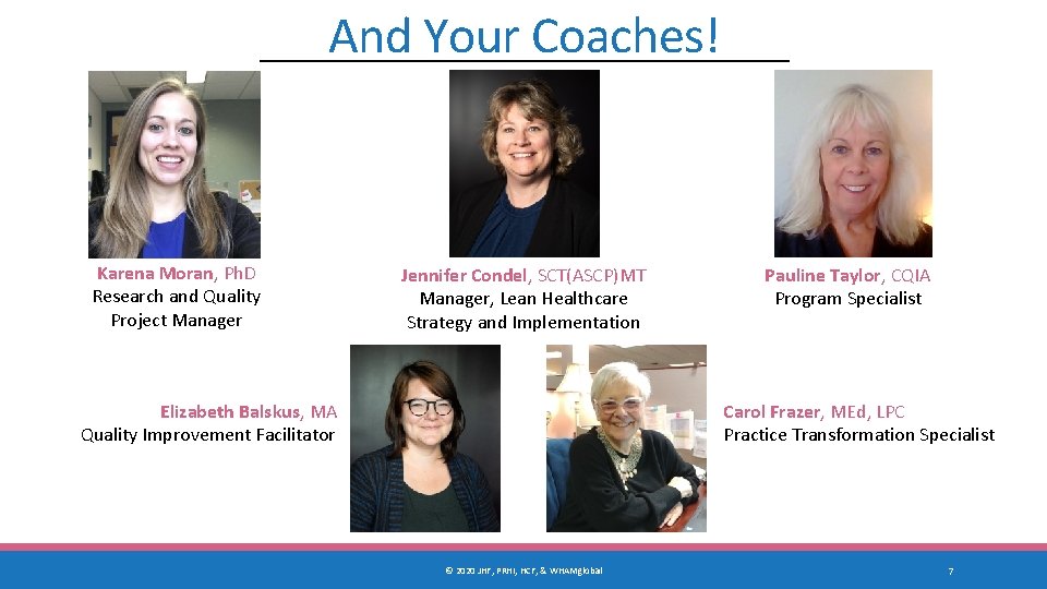 And Your Coaches! Karena Moran, Ph. D Research and Quality Project Manager Jennifer Condel,