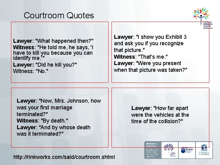 Courtroom Quotes Lawyer: "What happened then? " Witness: "He told me, he says, 'I