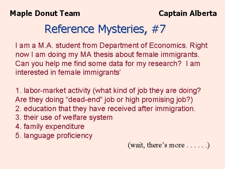 Maple Donut Team Captain Alberta Reference Mysteries, #7 I am a M. A. student