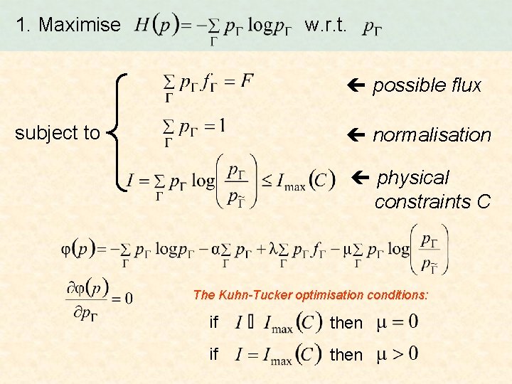 1. Maximise w. r. t. possible flux subject to normalisation physical constraints C The