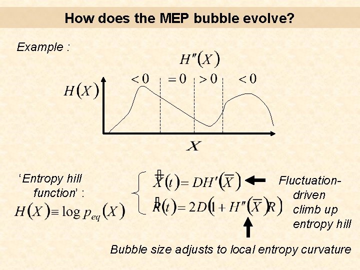 How does the MEP bubble evolve? Example : ‘Entropy hill function’ : Fluctuationdriven climb